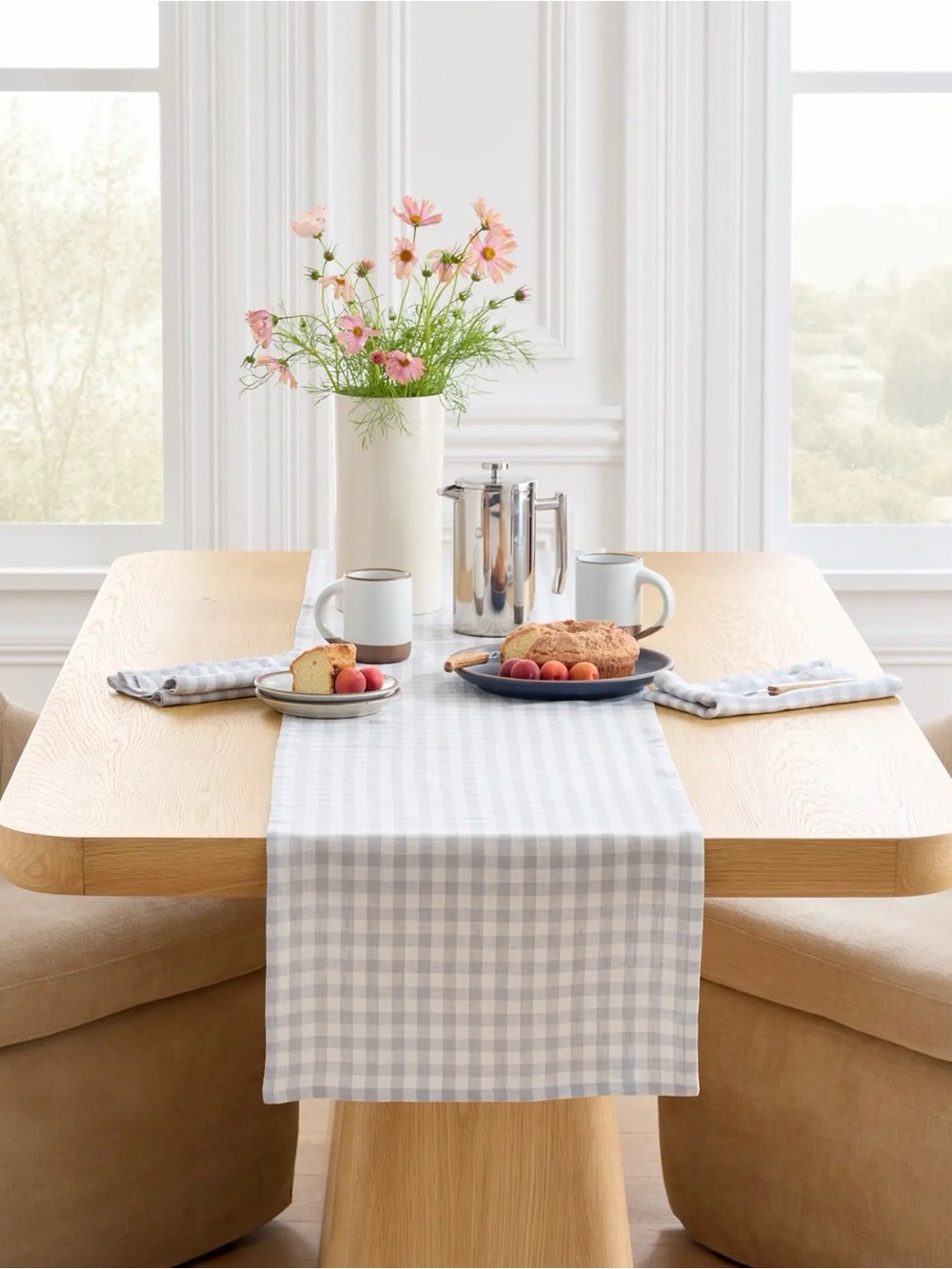 NWOT European Linen 16x108 Table Runner in Blue Fog Gingham - Retail $40